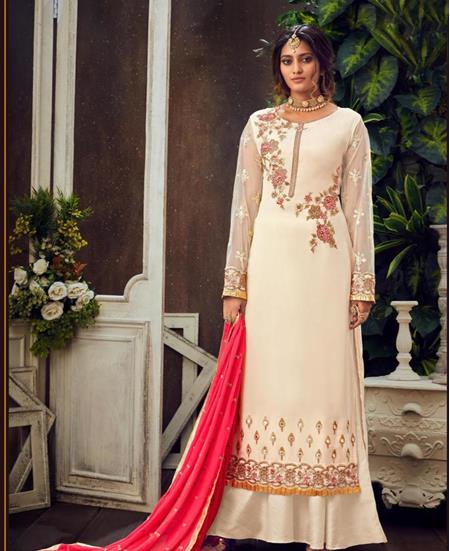 Picture of Delightful Off White Straight Cut Salwar Kameez