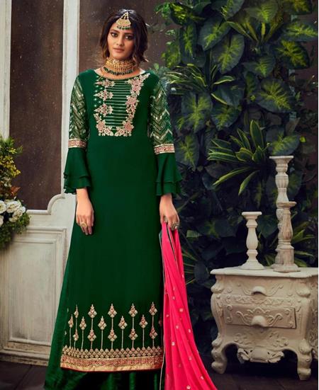 Picture of Well Formed Green Straight Cut Salwar Kameez
