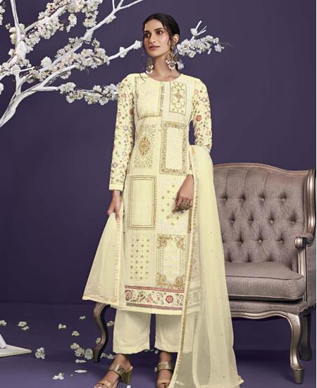 Picture of Fascinating Ligth Yellow Straight Cut Salwar Kameez