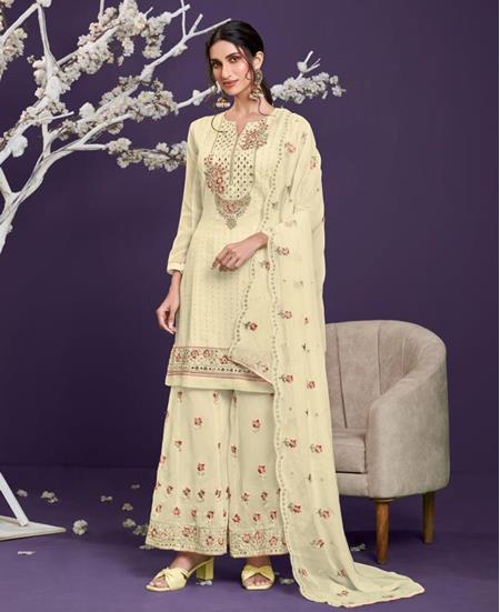 Picture of Enticing Cream Straight Cut Salwar Kameez