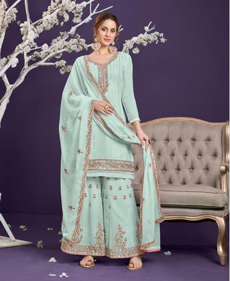 Picture of Magnificent Sea Green Straight Cut Salwar Kameez