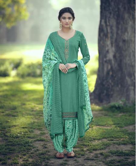 Picture of Elegant Aqua Green Patiala Salwar Kameez