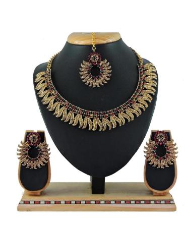 Picture of Splendid Maroon & Green Necklace Set