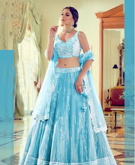 Heavy Designer Beautiful Sky Blue Lehenga Choli For Bride – TheDesignerSaree