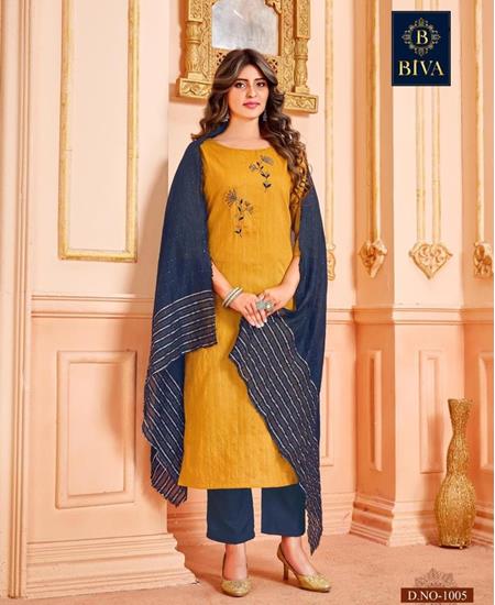 Picture of Well Formed Mustard Straight Cut Salwar Kameez
