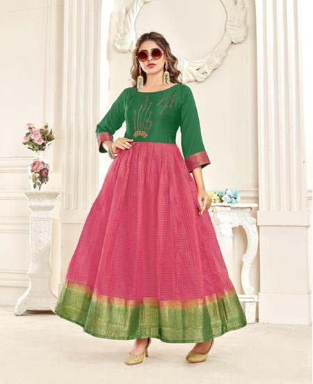 Picture of Bewitching Green+pink Readymade Gown