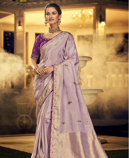 Light Purple Beautiful Plain Georgette Saree for Women by STK ENTERPRISE