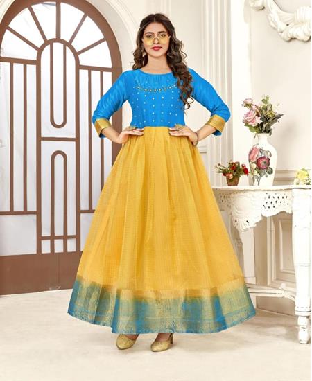 Picture of Superb Blue & Yellow Readymade Gown