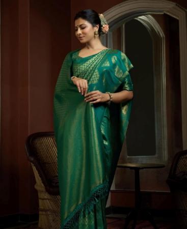 Picture of Alluring Teal Blue Silk Saree