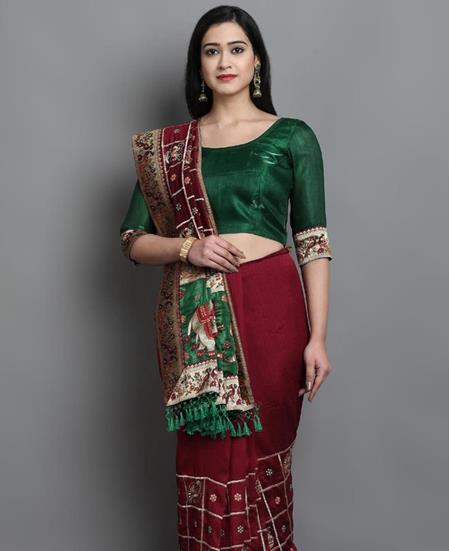 Picture of Ideal Maroon Silk Saree