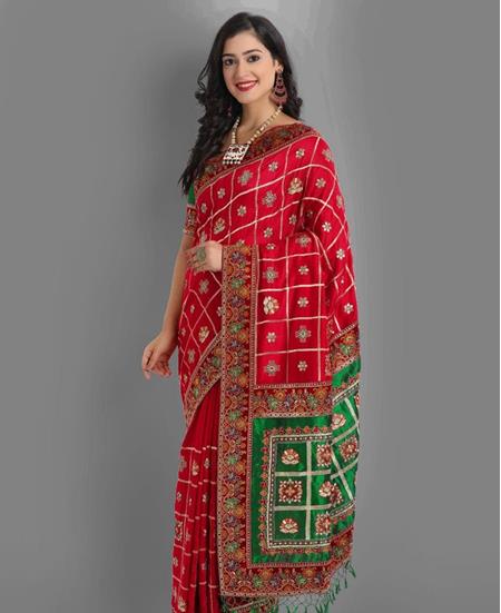 Picture of Exquisite Red+green Silk Saree