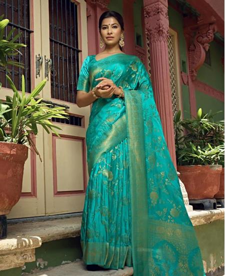 Picture of Sightly Turquoise Silk Saree