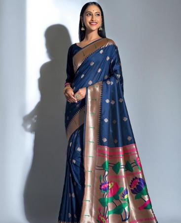 Picture of Sightly Blue Silk Saree