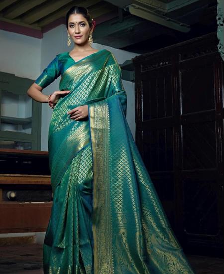Picture of Ravishing Teal Green Silk Saree