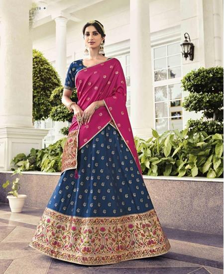 DIVASTRI Navy Blue Woven Design Semi-Stitched Lehenga & Unstitched Blouse  with Dupatta - Absolutely Desi