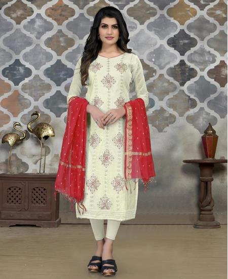 Picture of Charming White Straight Cut Salwar Kameez