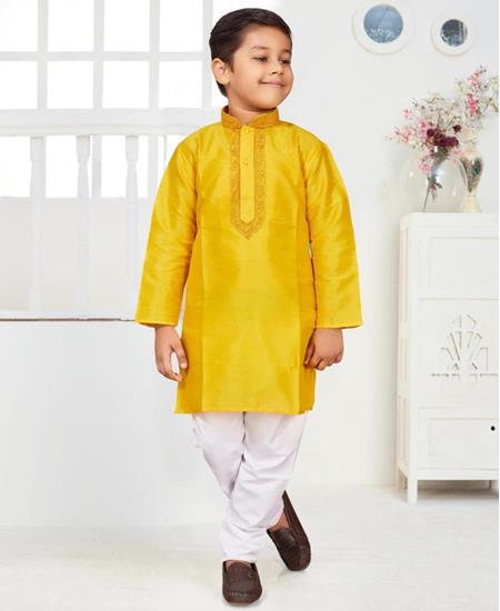 Picture of Ravishing Yellow Kids Kurta Pyjama