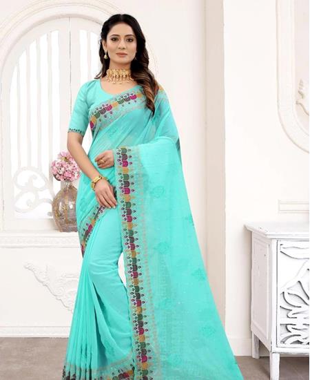 Picture of Beauteous Sky Blue Georgette Saree