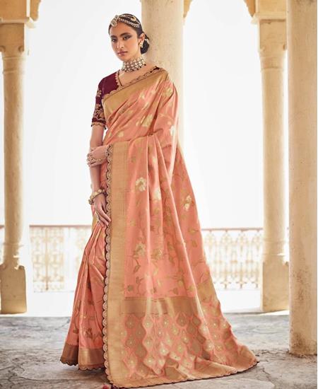 Sequinned Art Silk Saree in Peach and Maroon Ombre : SPF1825