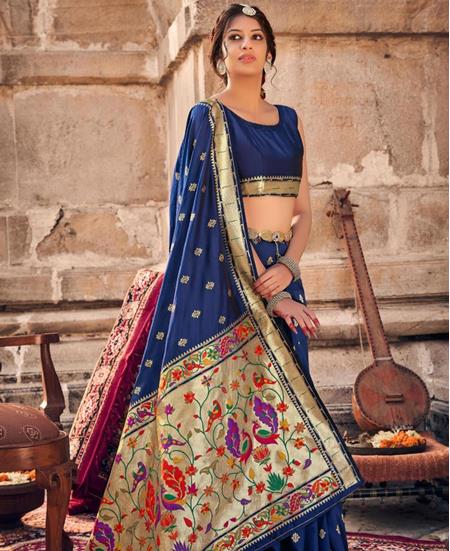 Picture of Comely Navy Blue Silk Saree