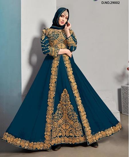 Picture of Exquisite Teal Straight Cut Salwar Kameez