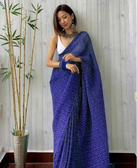 Buy Pratibha Sultania Blue Silk Ombre Saree With Sequins Embroidered Blouse  Online | Aza Fashions