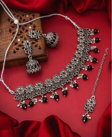 Indian Bridal Black Choker Necklace Earrings Tikka Jewelry/ Gold Plated  Premium Quality Prom Necklace/ Guttapusalu Designer Black Necklace - Etsy