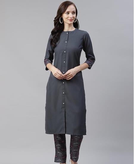 Buy Dark Grey Khadi Cotton Kurti With Trouser Online - LKV0031 | Andaaz  Fashion