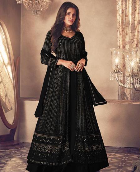 Georgette Black Anarkali Salwar Suit at Rs 699 in Surat | ID: 13076652991