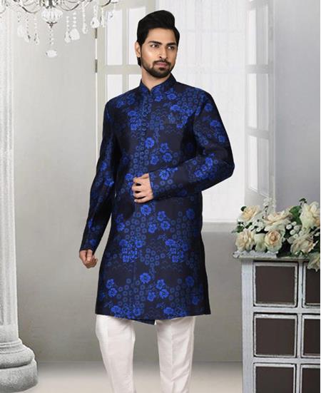 Picture of Beauteous Navy Blue Sherwani