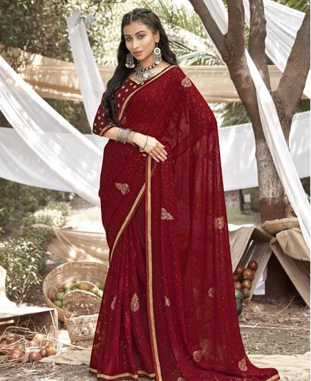 Picture of Sublime Maroon Georgette Saree