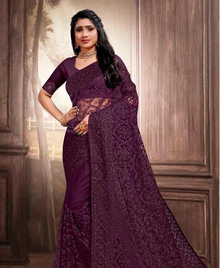 Picture of Shapely Wine Net Saree
