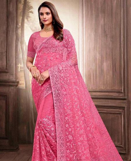Picture of Stunning Pink Net Saree