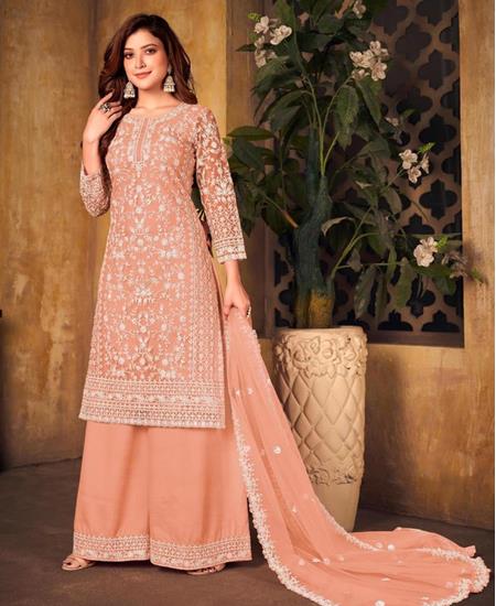 Picture of Comely Peach Straight Cut Salwar Kameez
