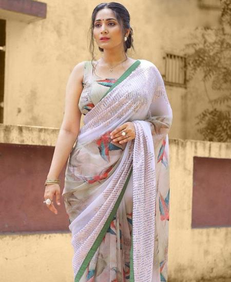 Picture of Sightly Pista White Casual Saree