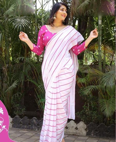 Picture of Superb White Pink Casual Saree