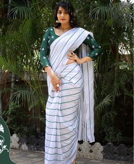 Picture of Charming White Green Casual Saree