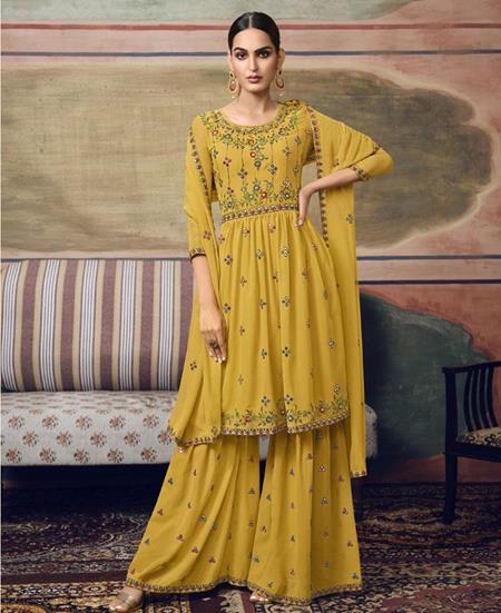 Picture of Gorgeous Mustard Yellow Designer Salwar Kameez