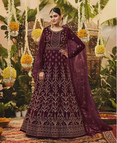 Picture of Statuesque Wine Party Wear Salwar Kameez