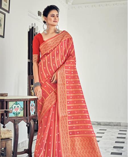 Picture of Superb Peach Pink Casual Saree