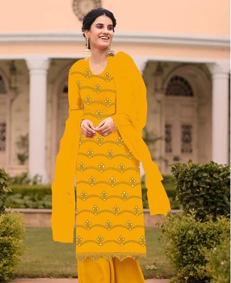 Picture of Pleasing Yellow Straight Cut Salwar Kameez