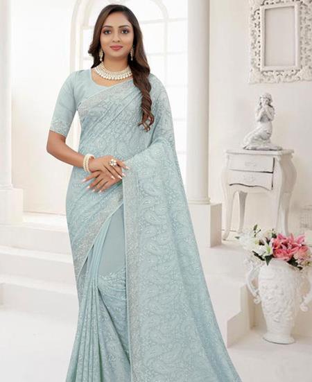 Picture of Exquisite Firozi Georgette Saree