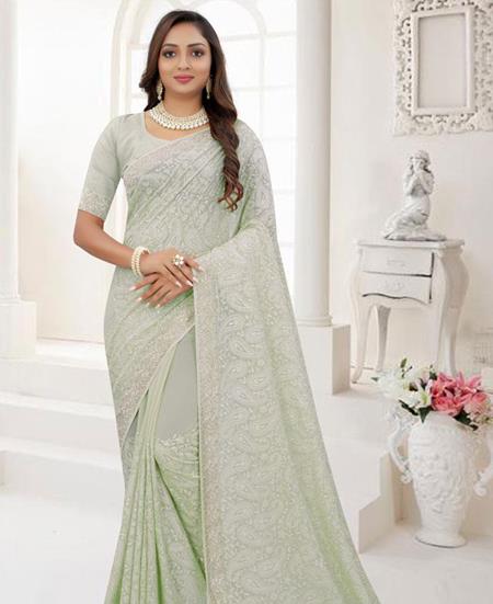 Picture of Well Formed Pista Georgette Saree