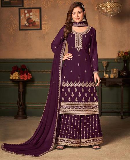 Picture of Comely Wine Straight Cut Salwar Kameez