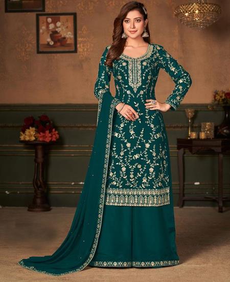 Picture of Ideal Teal Straight Cut Salwar Kameez