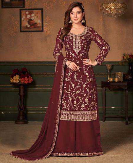 Picture of Pleasing Red Straight Cut Salwar Kameez