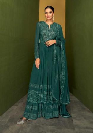 Picture of Stunning Peacock Blue Anarkali Salwar Kameez