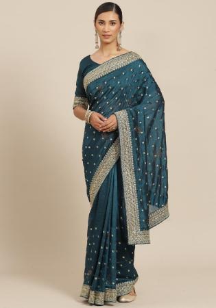Picture of Appealing Teal Silk Saree