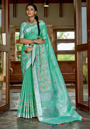 Picture of Enticing Sage Green Linen Saree