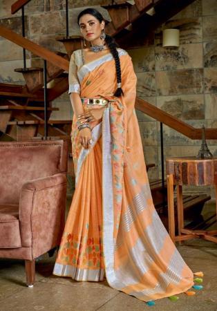 Picture of Enticing Orange Linen Saree